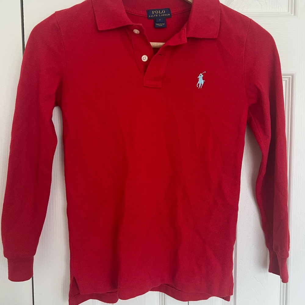 Polo by Ralph Lauren Kids Red Long Sleeve Polo size 7 100% cotton